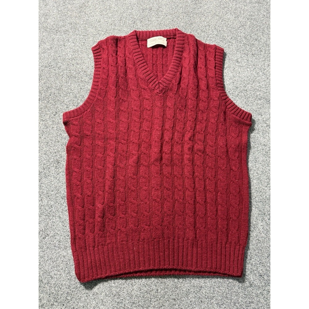 Vintage Lord Jeff Sweater‎ Vest Mens Small Red Cable Knit Wintuk Orlon Acrylic